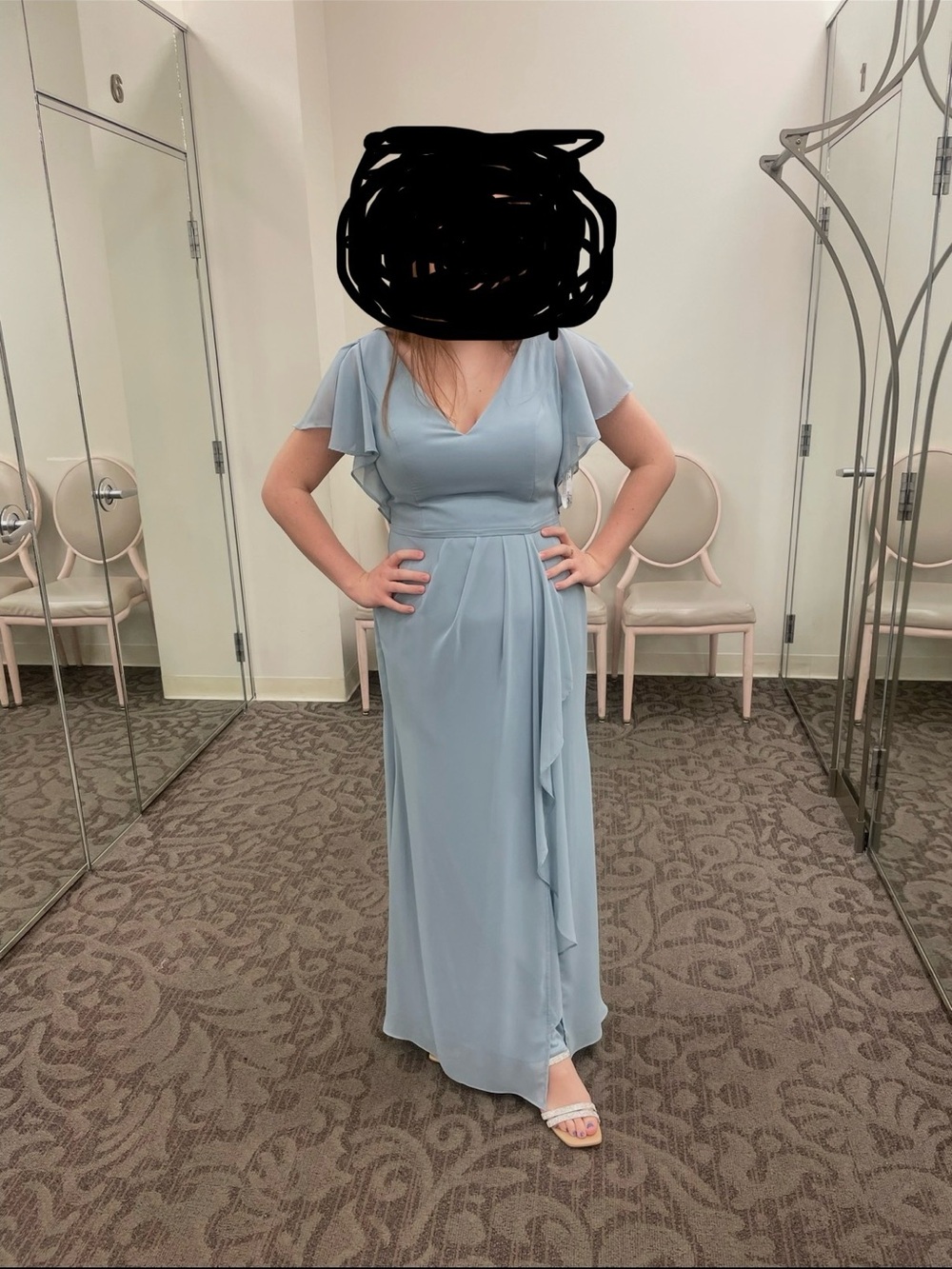 Light Blue Flutter Sleeve V-Neck Maxi Dress